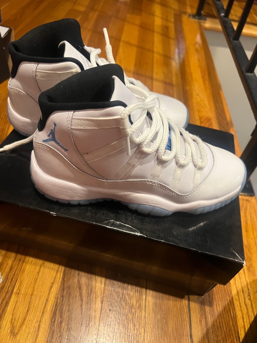 Jordan Kids White and Black High-Top Sneakers with Light Blue Jumpman